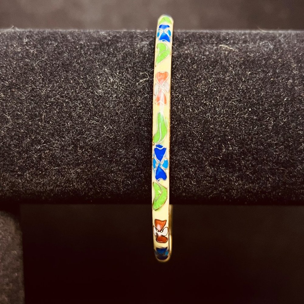 Vintage Cloisonné Gold Tone Bangle Bracelet (3798)